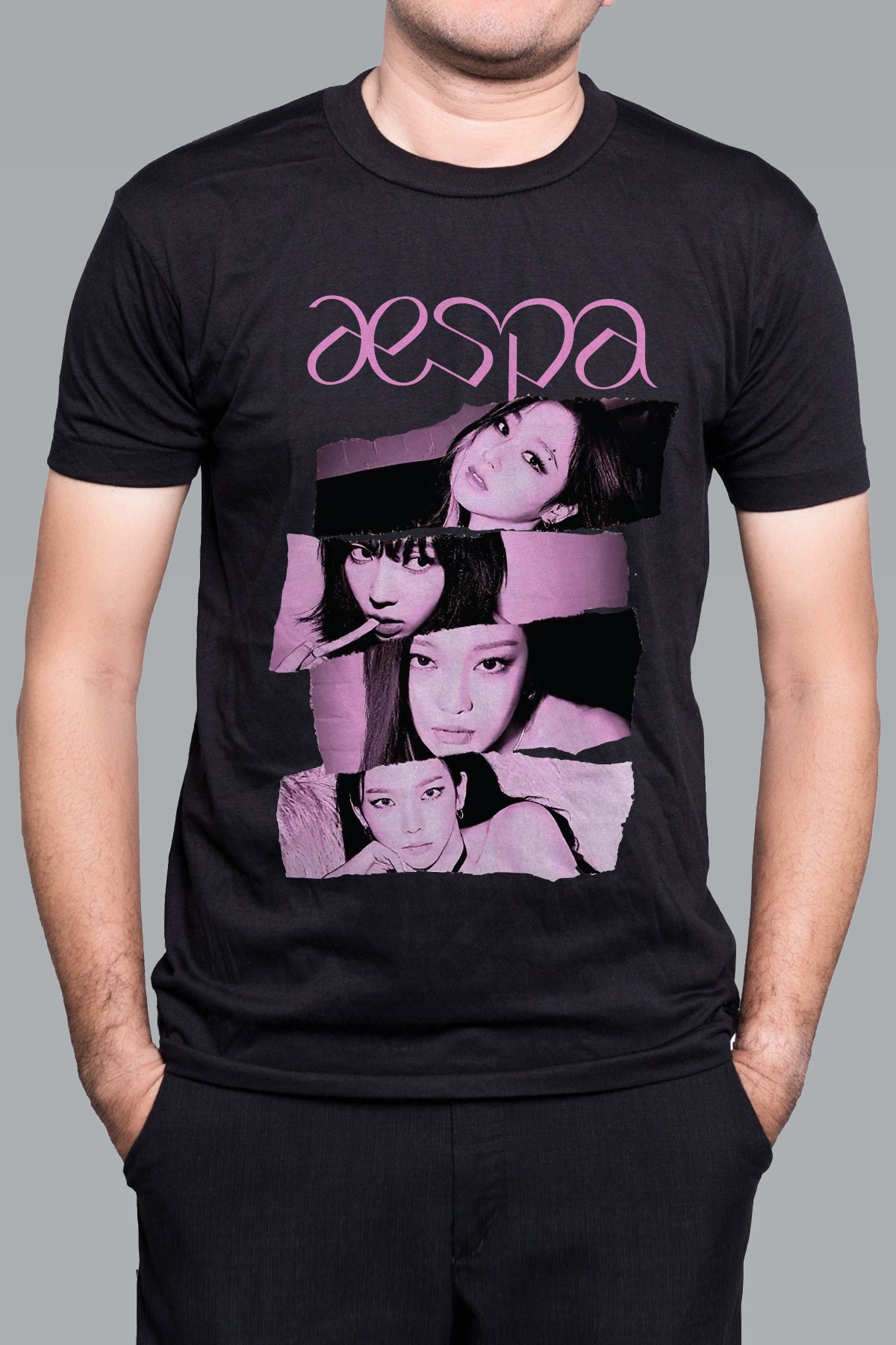 AESPA Black Shirt Model Front