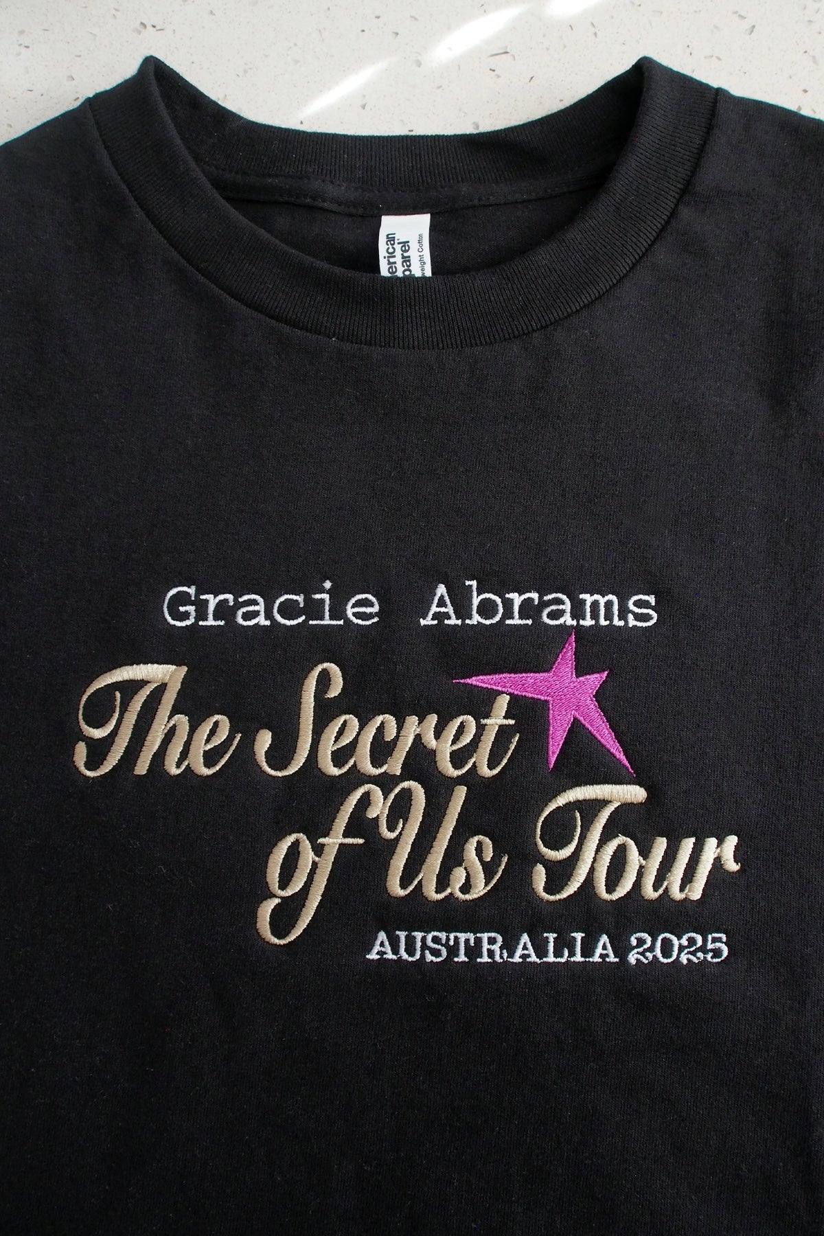 Gracie Abrams The Secret of Us Tour Embroidered Shirt | Black Tee