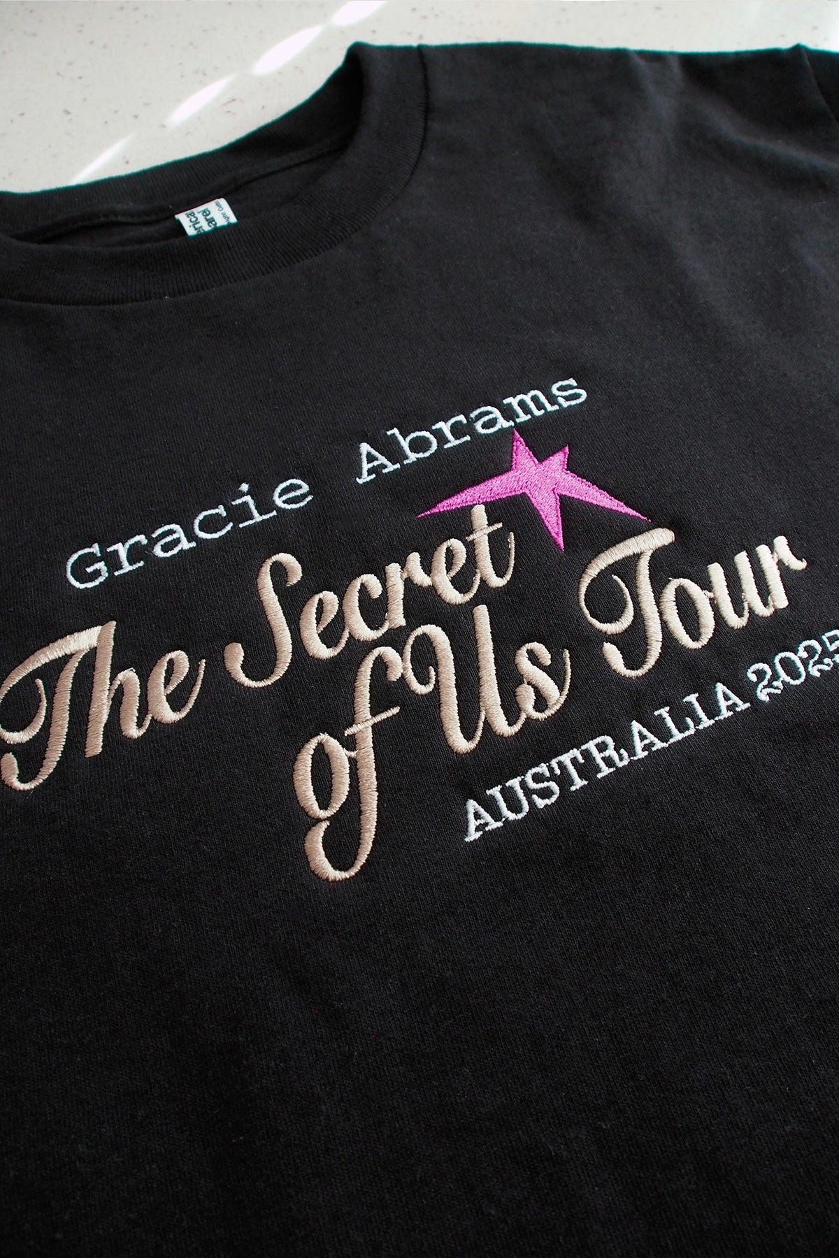 Gracie Abrams The Secret of Us Tour Embroidered Shirt | Black Tee